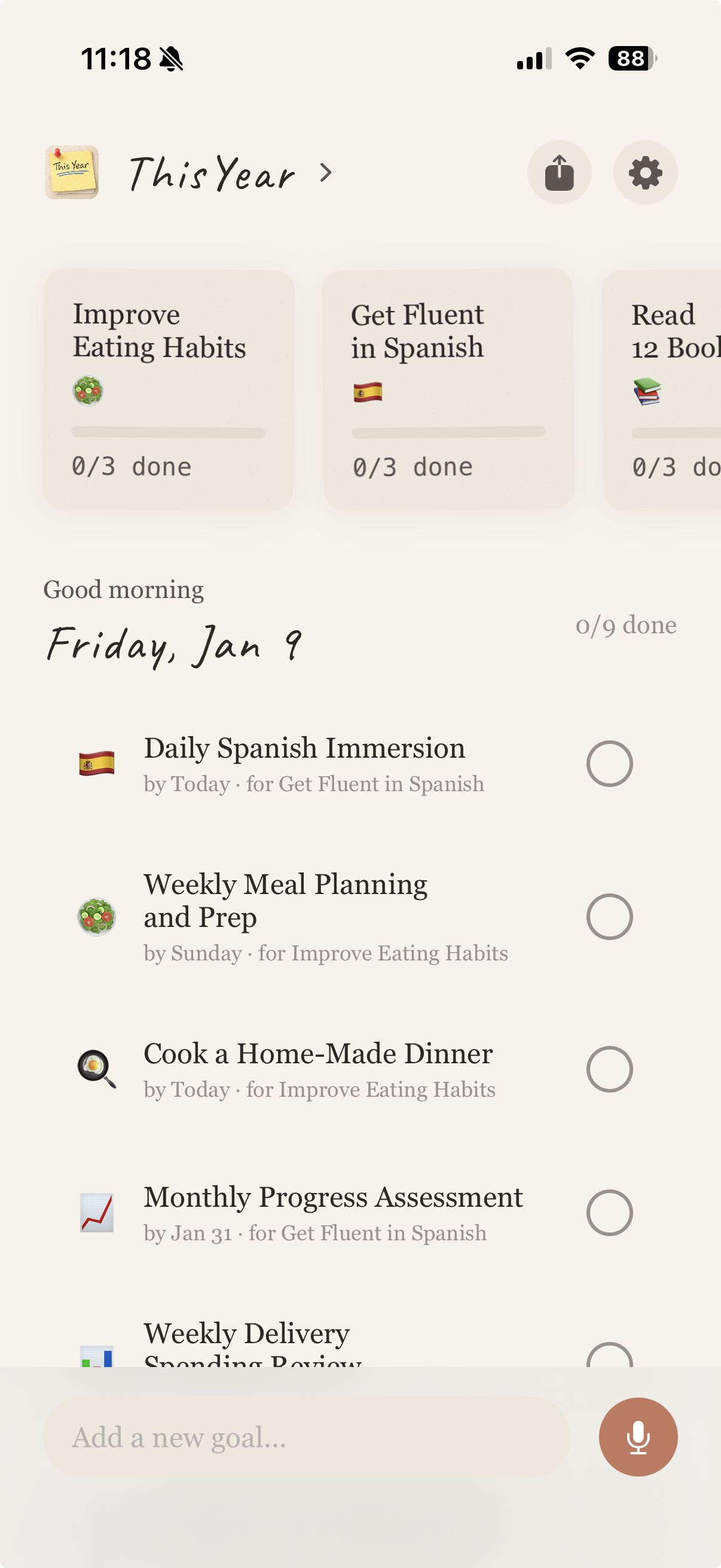 Daily goals checklist